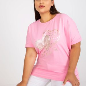 Pink Loose Plus Size Cotton T-Shirt