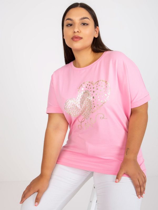 Pink Loose Plus Size Cotton T-Shirt