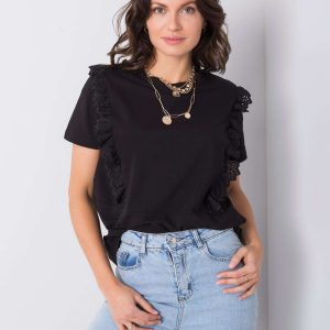 Black T-shirt with flounces Mylene