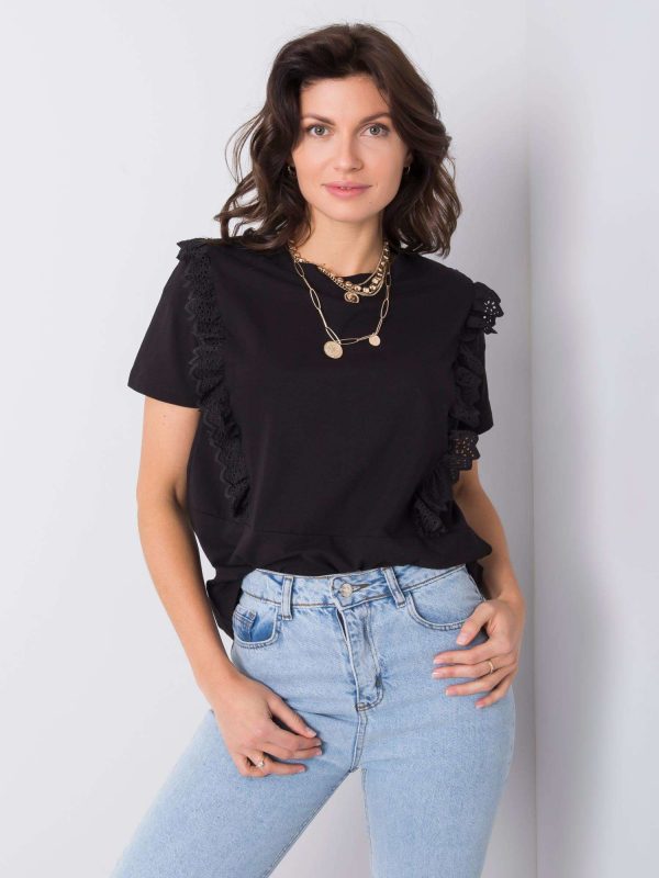 Black T-shirt with flounces Mylene