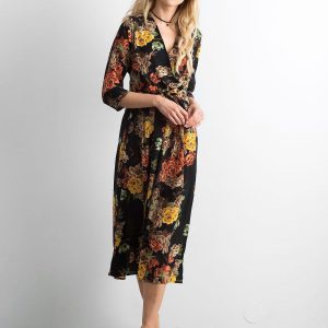 Black floral midi dress