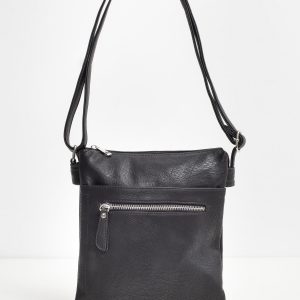 Black handbag with long strap