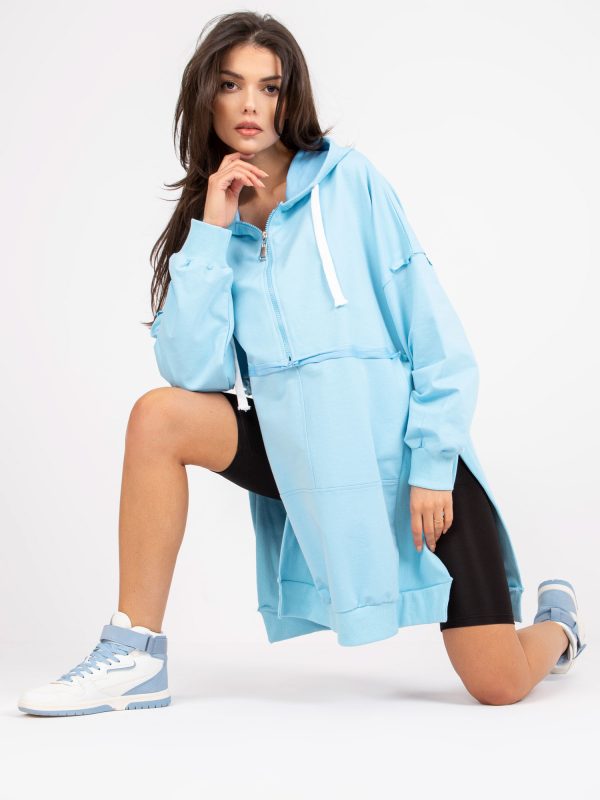 Light Blue Basic Long Hooded Sweatshirt