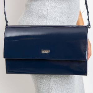 Lacquered navy blue clutch bag