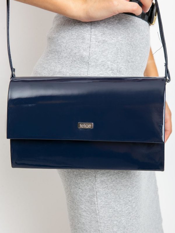 Lacquered navy blue clutch bag