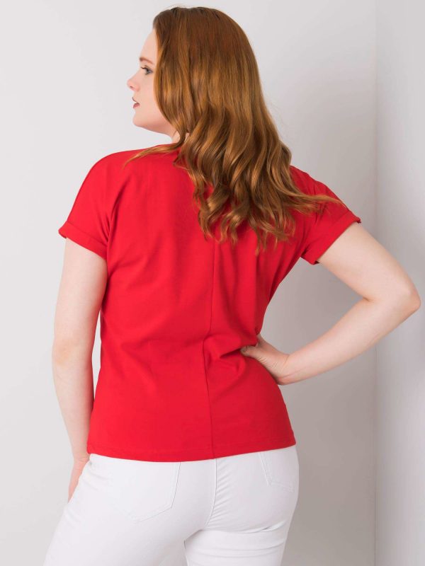 Red plus size blouse with Kelley applique