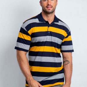 Navy Blue Yellow Men's Polo Shirt Plus Size Crowdy