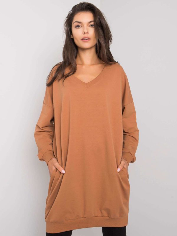 Nayla light brown V-neck sweatshirt