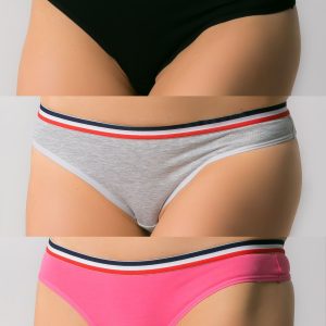 Women's cotton thongs, 3 pieces: raspberry, black, white