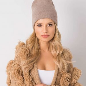 Dark beige insulated hat with pompom