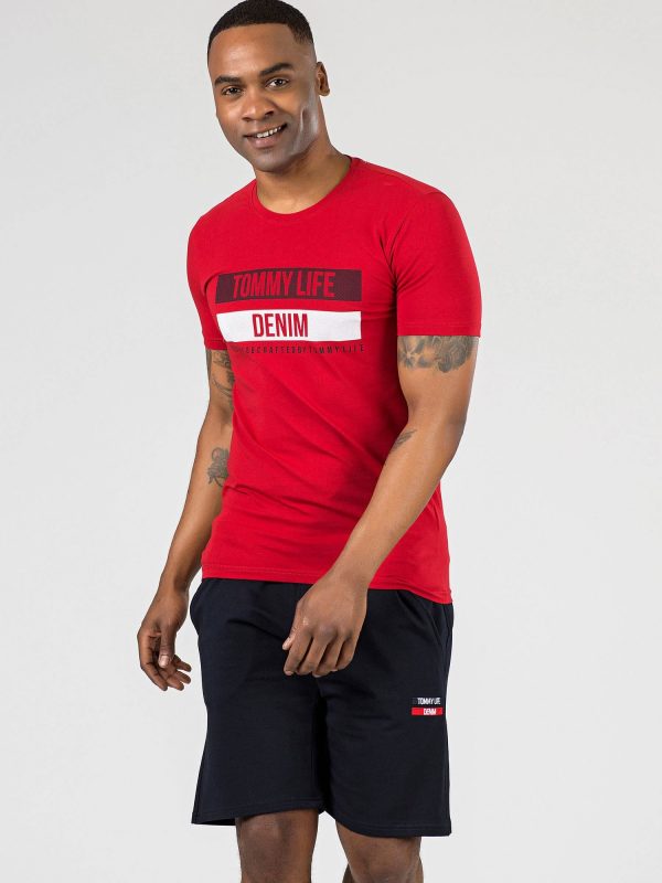 TOMMY LIFE Red men's t-shirt with print