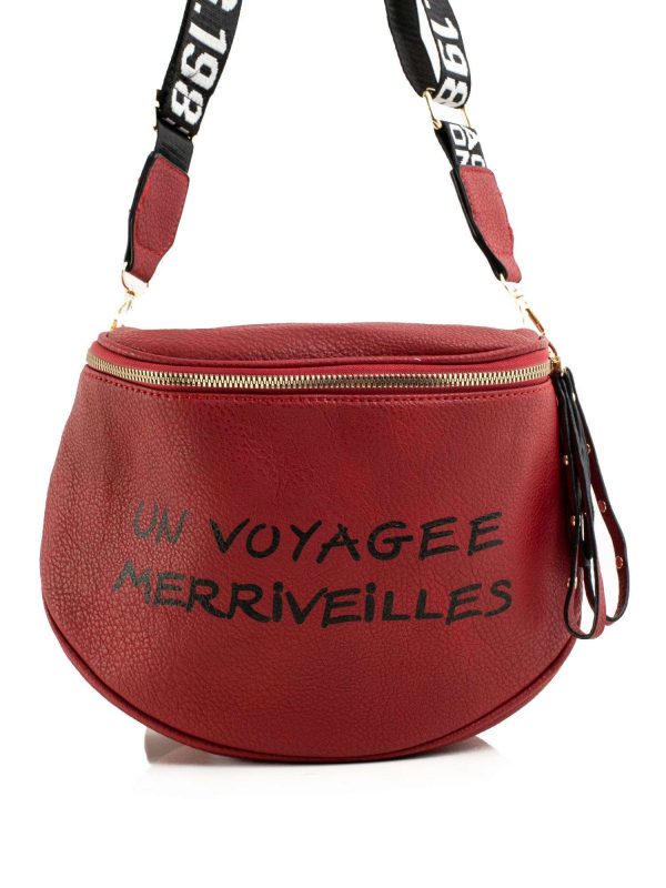 Dark red handbag with inscription