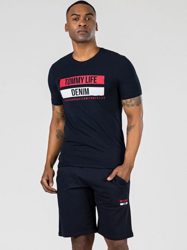 TOMMY LIFE Navy blue men's t-shirt