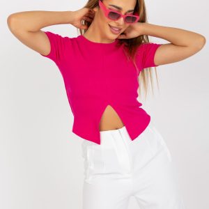 Fuchsia basic striped blouse with short sleeves RUE PARIS