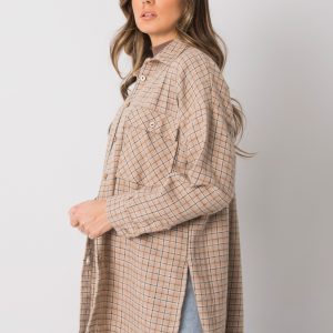 Beige long checked shirt Jose RUE PARIS