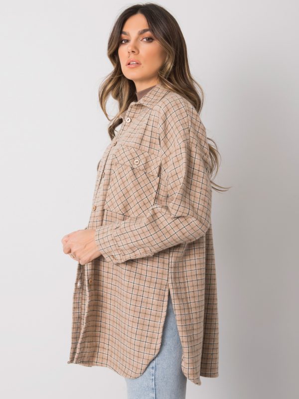 Beige long checked shirt Jose RUE PARIS