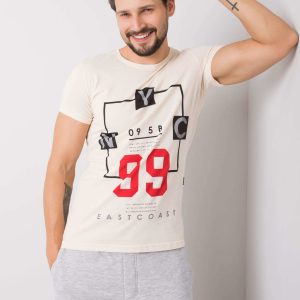 Cream t-shirt for men with text print