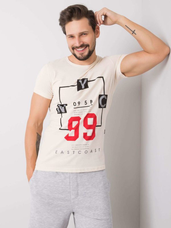 Cream t-shirt for men with text print