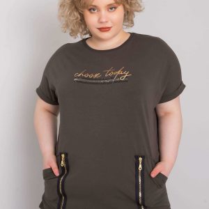 Dark khaki plus size blouse with Jessamy pockets