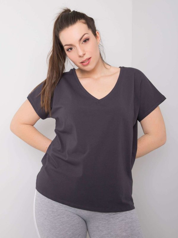 Cassie Plus Size Graphite V-Neck T-Shirt