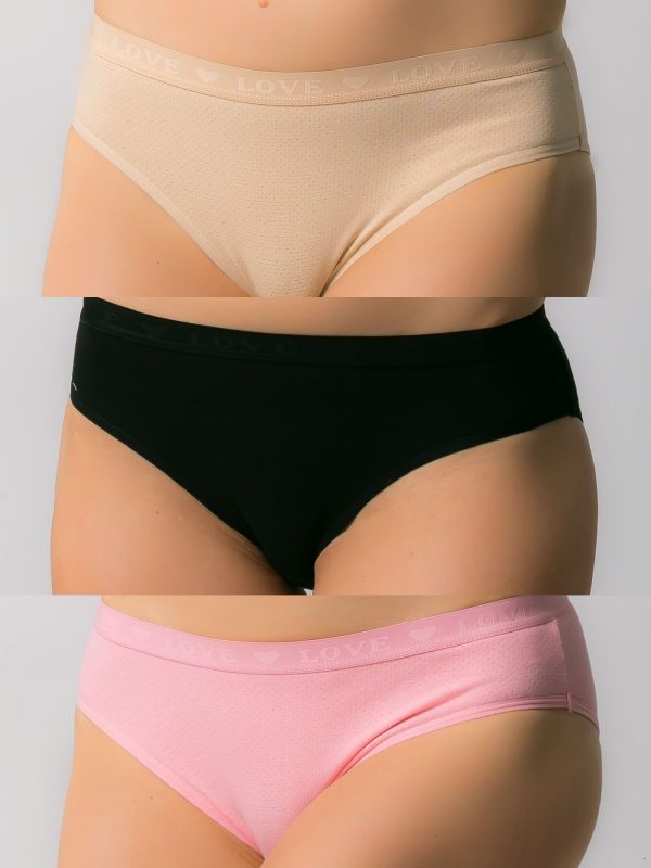 Women's cotton panties,3 pcs: black, beige, peach