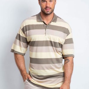 Beige and Yellow Polo Shirt Men's Plus Size Turnover