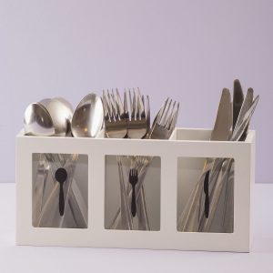 White oblong cutlery container