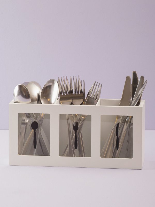 White oblong cutlery container