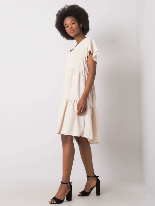 Beige dress with ruffle Manette RUE PARIS