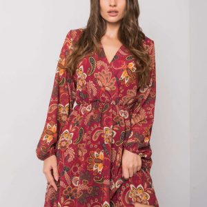 Burgundy patterned dress Yanika RUE PARIS