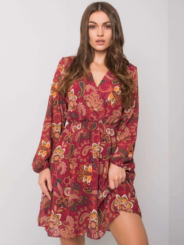 Burgundy patterned dress Yanika RUE PARIS