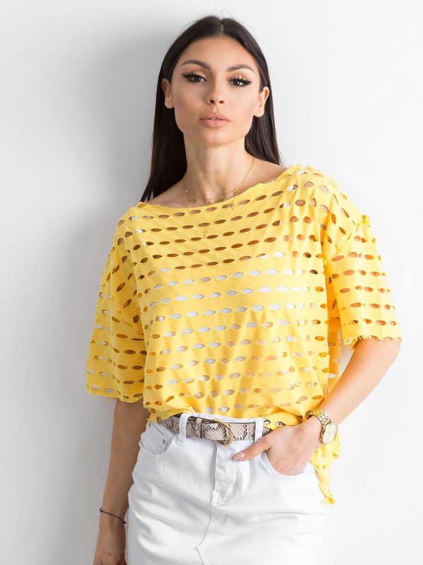 Openwork blouse for women yellow