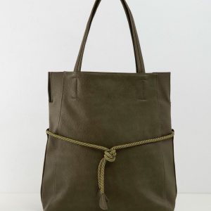 Khaki handbag with binding