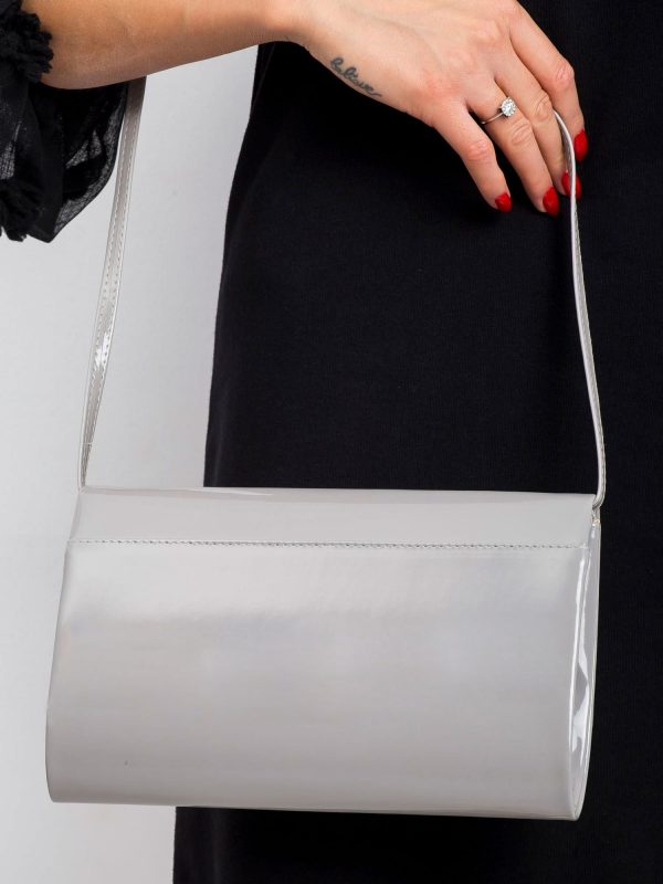 Gray lacquered clutch bag