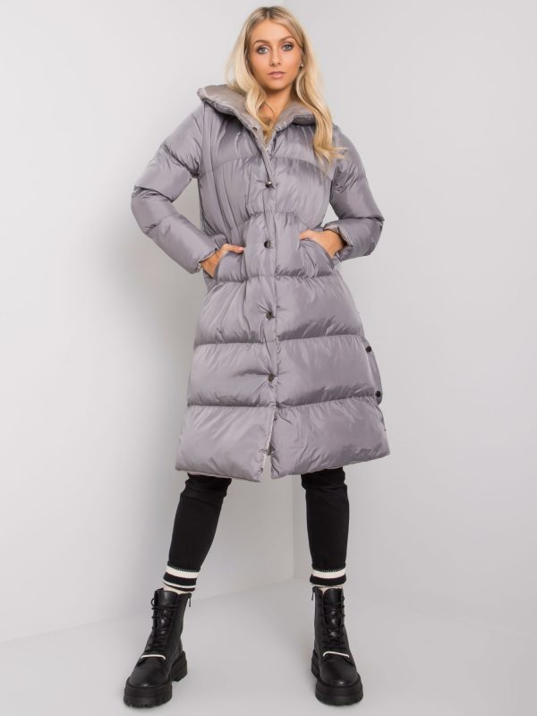 Dark Grey Quilted Jacket with Hooded Starlet