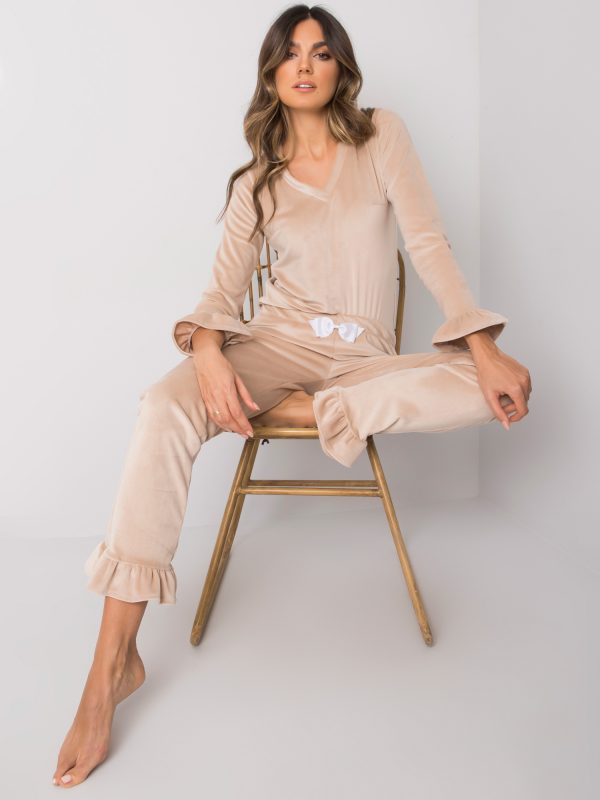 Beige velour pajamas with trousers Camille RUE PARIS