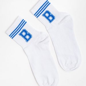 White and blue sports socks