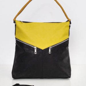 Black and yellow urban faux leather handbag