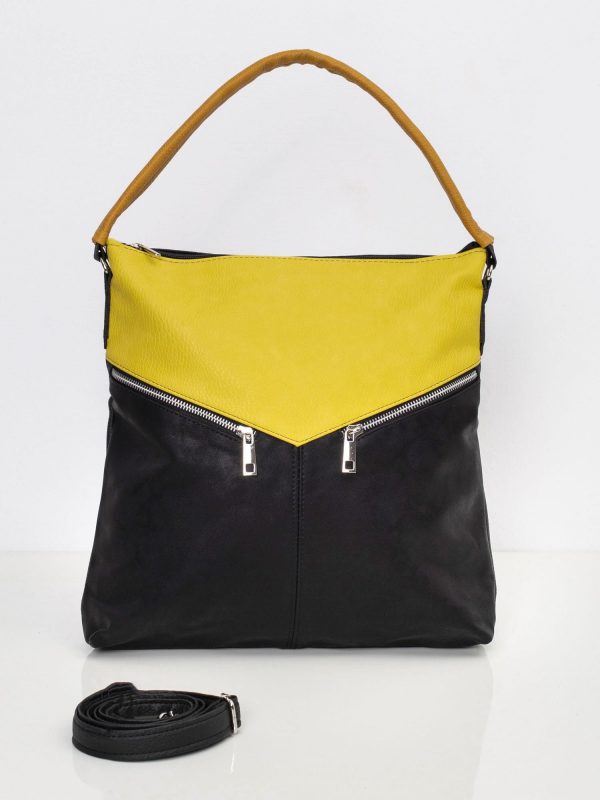 Black and yellow urban faux leather handbag