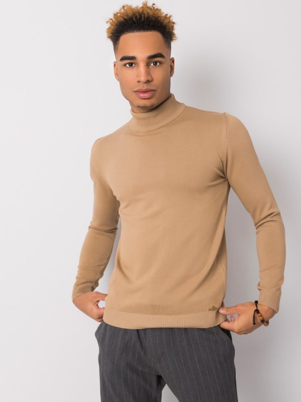 Dark beige men's turtleneck sweater by Thiago LIWALI