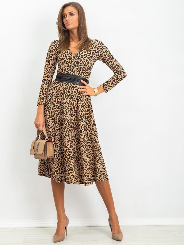 RUE PARIS Beige and Black Smile Dress