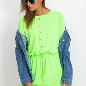 Fluo green dress with buttons