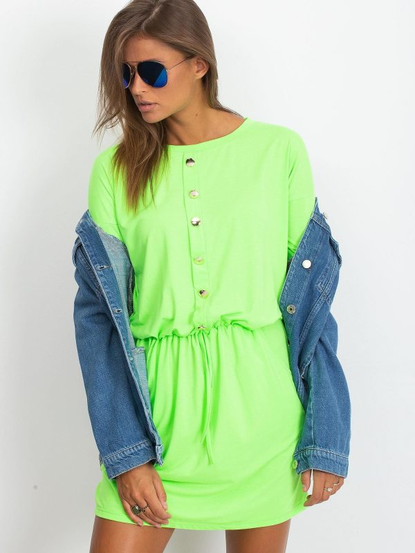 Fluo green dress with buttons