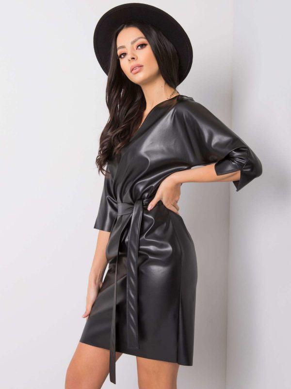 Enrica Black Eco Leather Dress