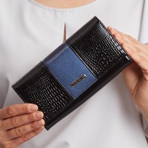 Black and blue large lacquered wallet