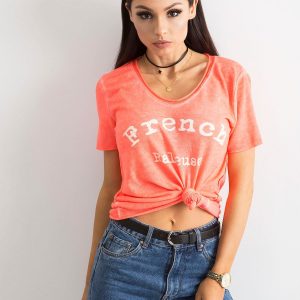 Fluo peach blouse with inscription