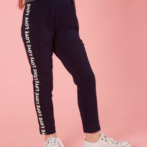 Navy blue children's sweatpants with sequin stripe