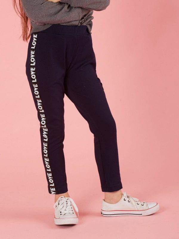 Navy blue children's sweatpants with sequin stripe