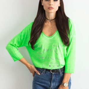 Fluo green V-neck blouse with inscription