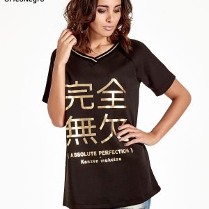 Black glamour sweatshirt with gold Japanese characters